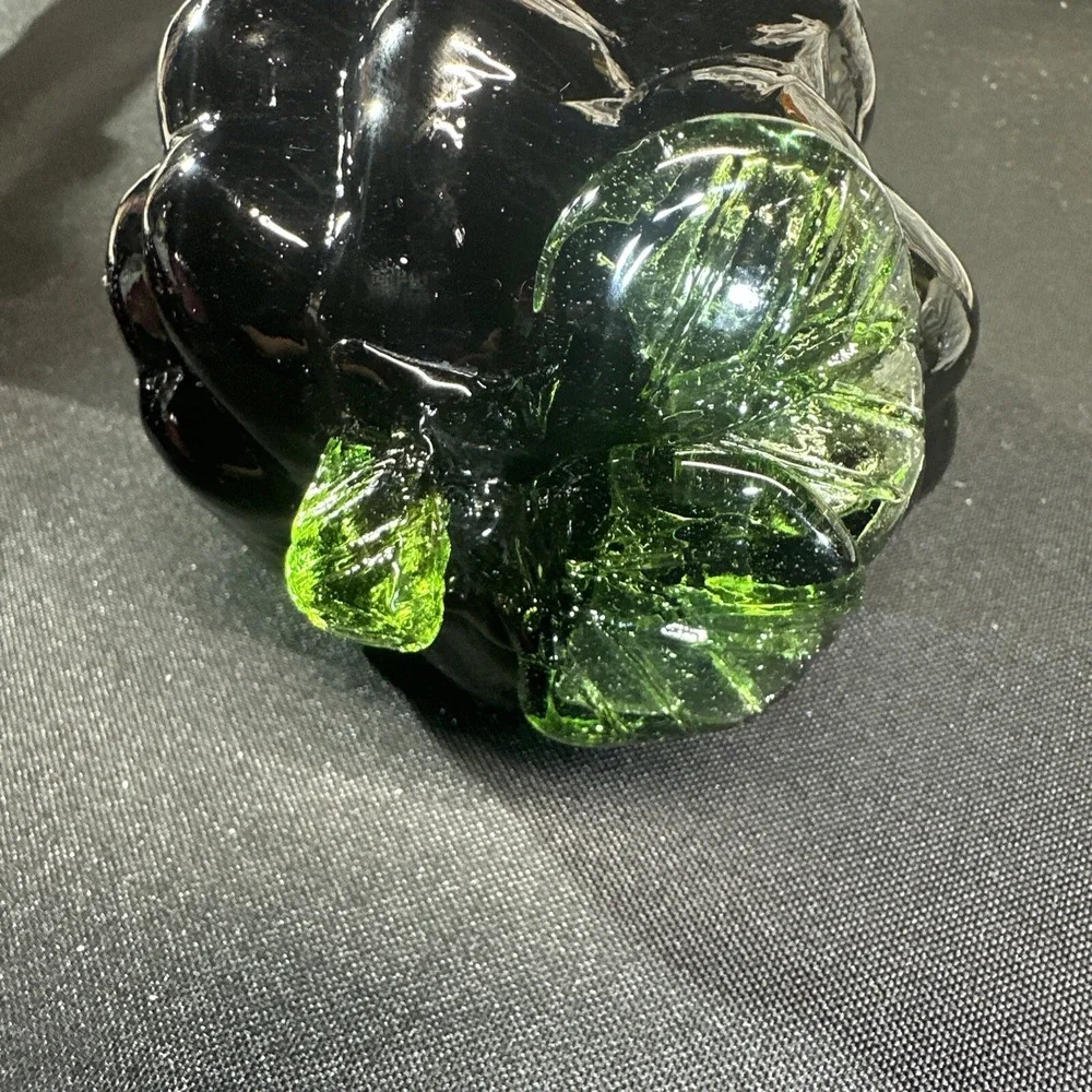 Vintage Dark Purple Glass Grape Clusters Set of 2 Red Glow Green Leaves Decor